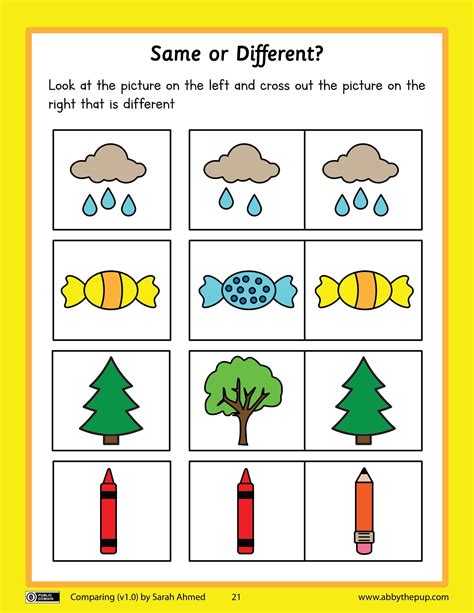 Free Same and Different Worksheet for PreK Kindergarten
