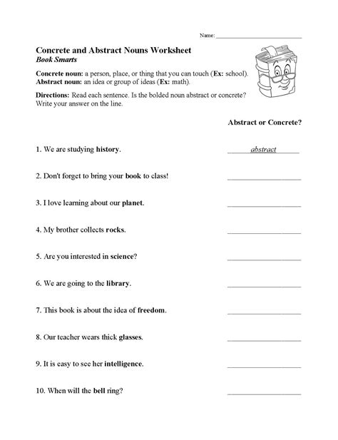 Worksheet On Abstract And Concrete Nouns