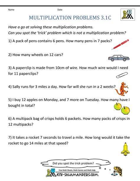 Worksheet On Multiplication Word Problems