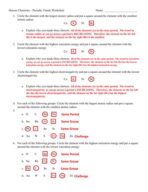 Worksheet On Periodic Trends