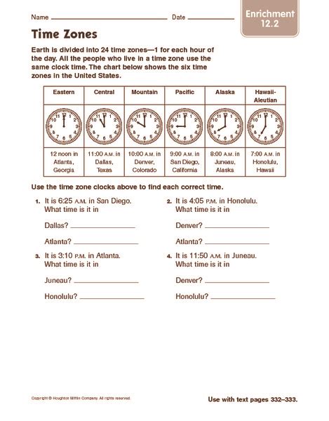 Worksheet On Time Zones