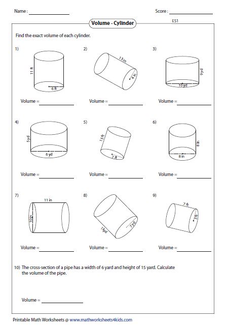 Worksheet On Volume Of A Cylinder