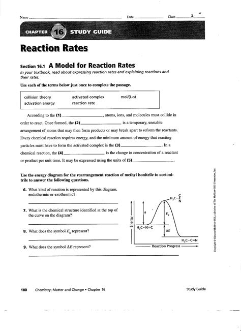 Worksheet Reaction Rates Answers