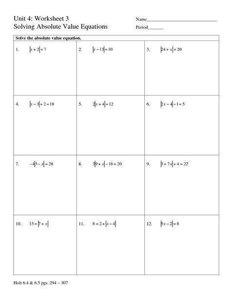 Worksheet Solving Absolute Value Equations
