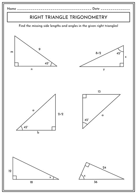 Worksheet Solving Right Triangles
