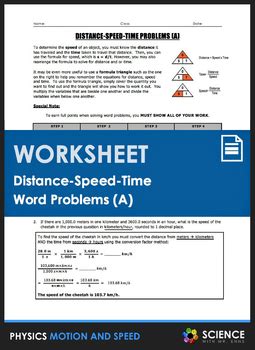 Worksheet - Distance Speed Time Word Problems (Part 1) by Science With