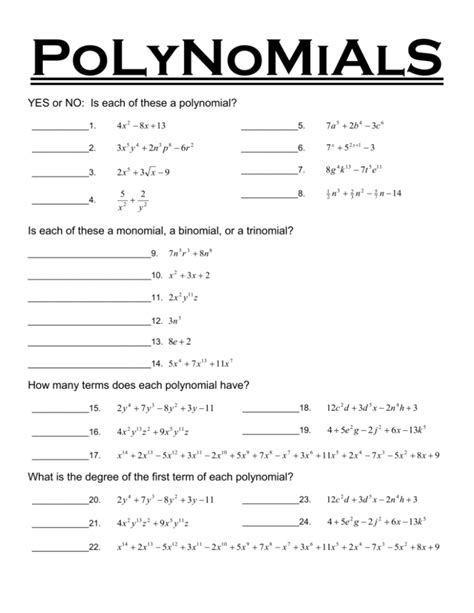 Worksheet - Polynomials (Word - )