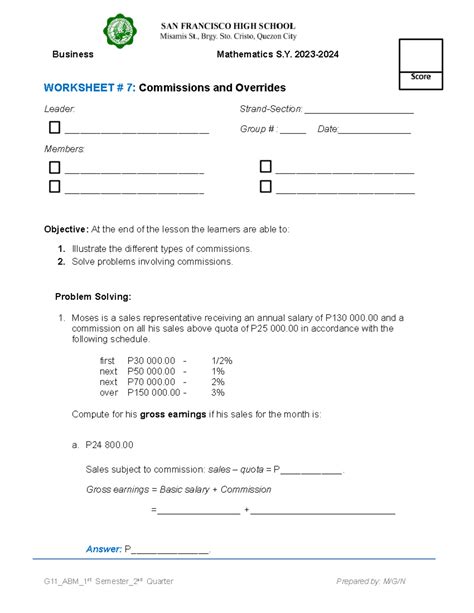 ️Worksheet 7 Commissions Answers Free Download Gambr.co