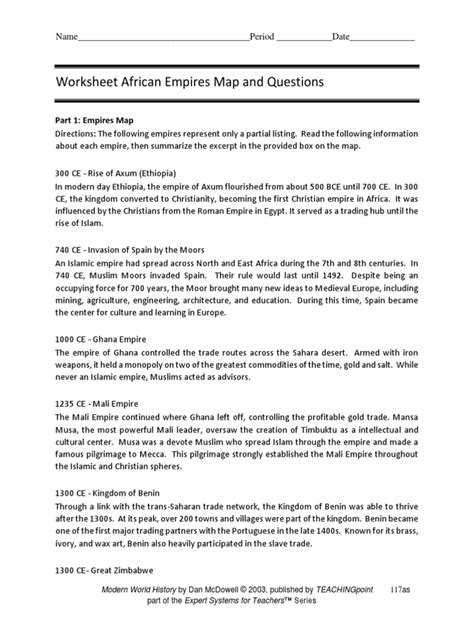 Worksheet African Empires Map And Questions