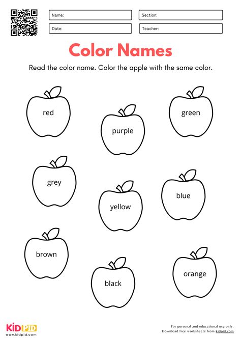 Worksheet Colour Names
