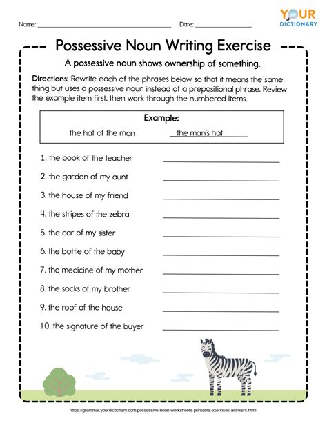 Worksheet For Possessive Nouns