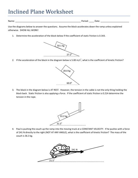 Worksheet Inclined Planes