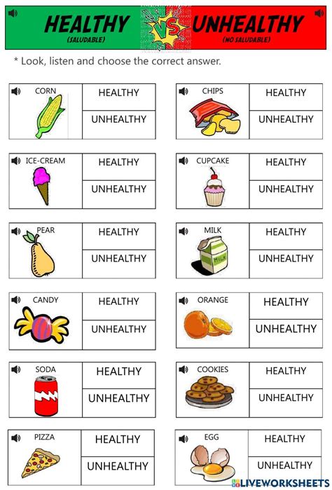 Worksheet Of Healthy And Unhealthy Foods