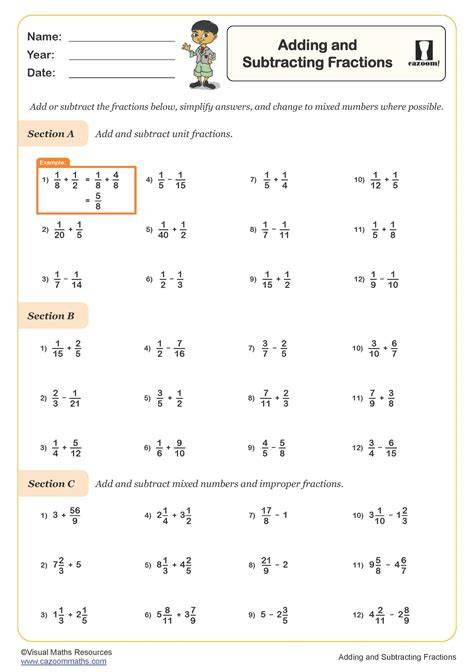 Worksheet On Addition And Subtraction Of Fractions - SCIENCE EDUCATION