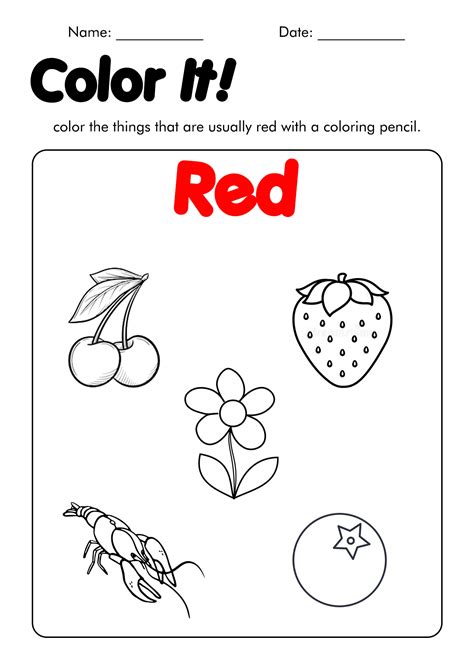 Worksheet On Colour Red