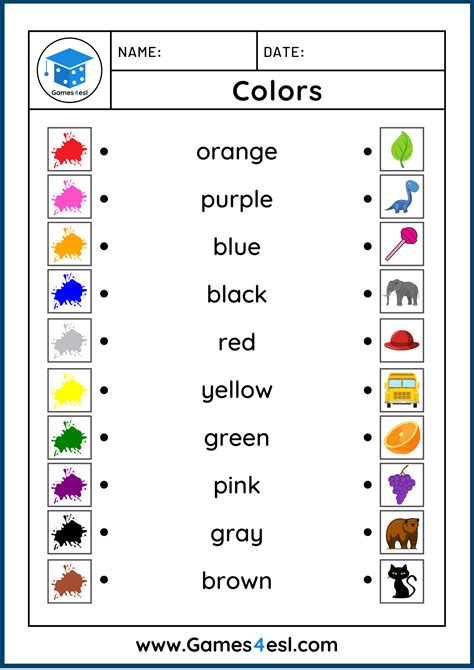 Worksheet On Colours Name