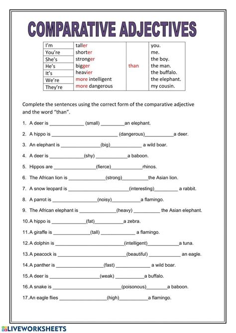 Worksheet On Comparative Adjectives