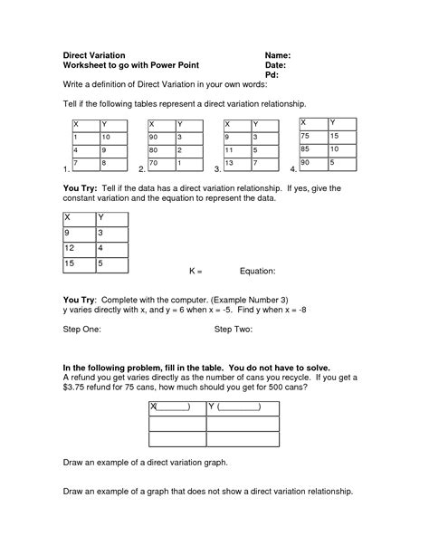 Worksheet On Direct Variation