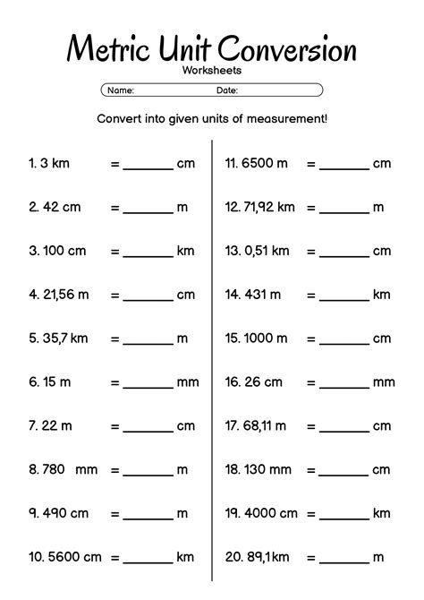 Worksheet On Unit Conversion