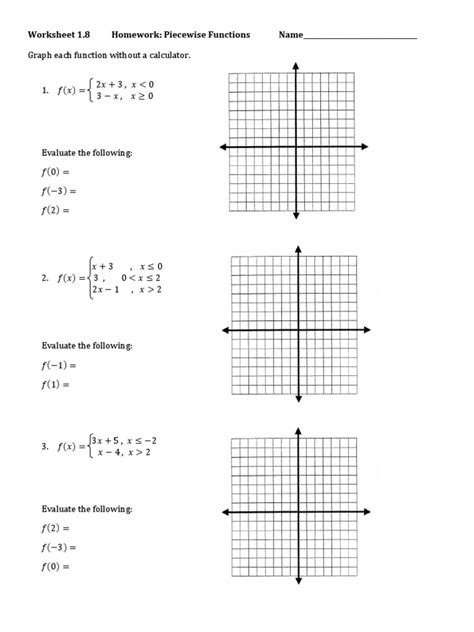 Worksheet Piecewise Functions