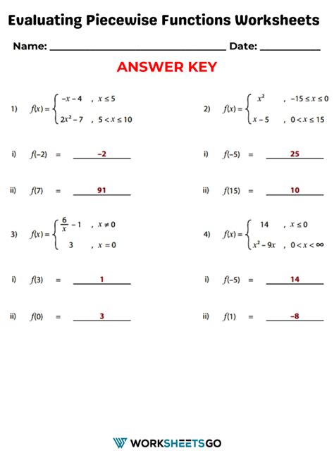 Worksheet Piecewise Functions Answer Key - worksheet