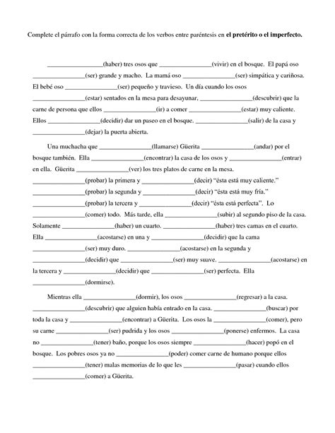 Worksheet Preterite Tense Answer Key