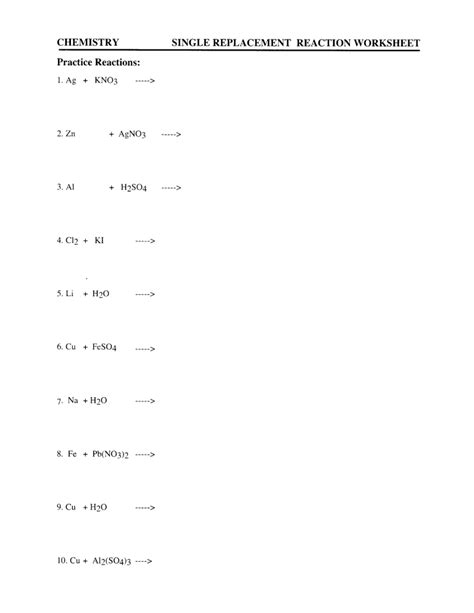 Worksheet Single Replacement Reactions