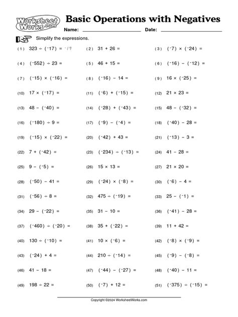 Worksheet Works Basic Operations With Negatives Answers