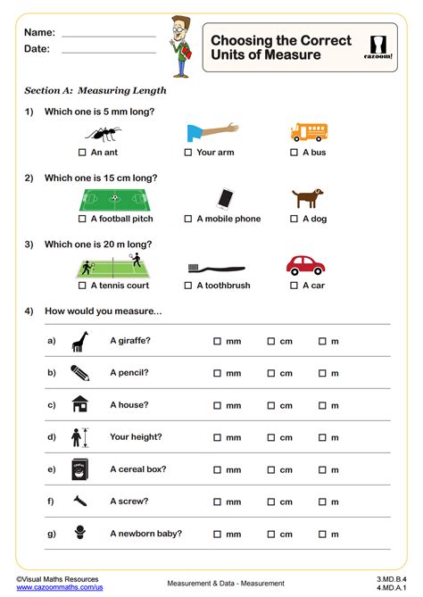 Choose appropriate units to measure length worksheet