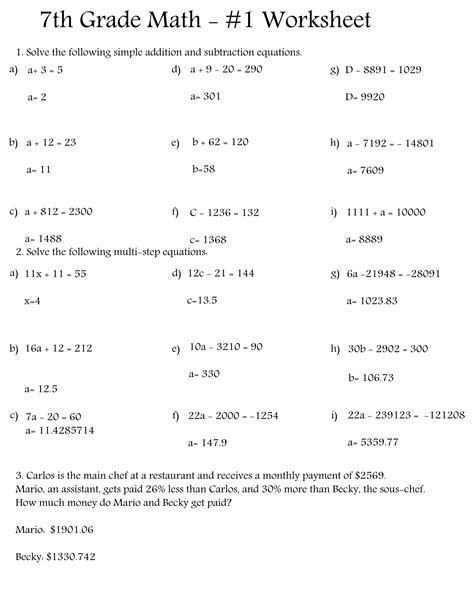 Worksheets For 7Th Grade Math