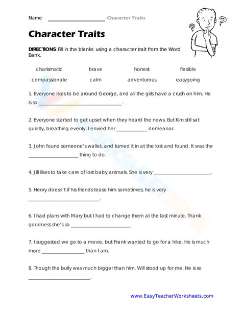 Worksheets For Character Traits