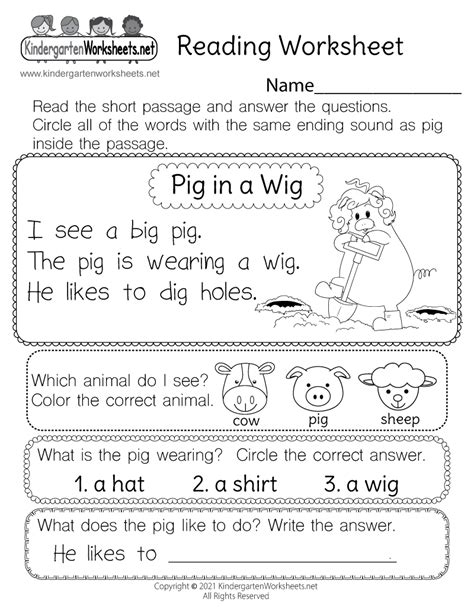 Worksheets For Kindergarten Reading