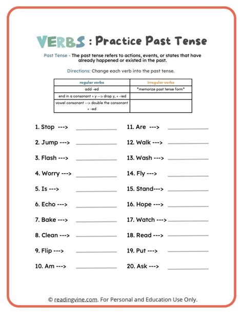 Worksheets For Past Tense Verbs