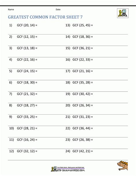 Worksheets On Gcf – Free Printable Practice Sheets Pdf