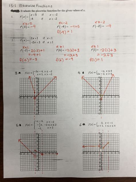 Worksheets Piecewise Functions Answer Key