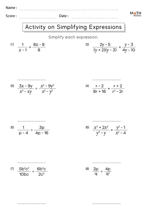 Worksheets for simplifying expressions