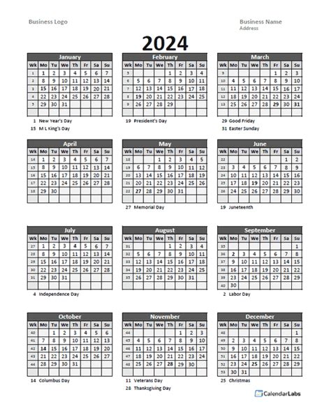 Workweek Calendar 2024