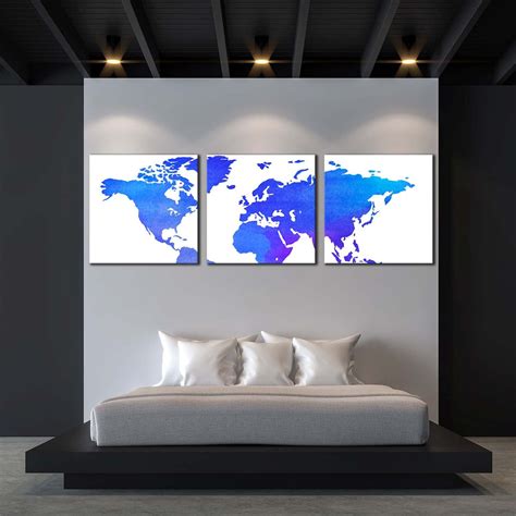 Black World Map 3 Piece Canvas Painted paneling, Artwork prints, Wall