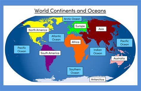 World Map Continent And Ocean Labelling
