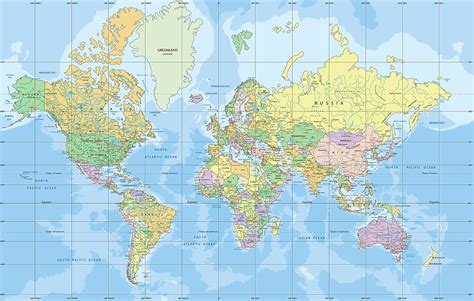 Detailed World Map Mercator EuropeAfrica One Stop Map