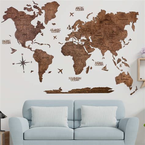World Map Wall Art Slipcovered Grey