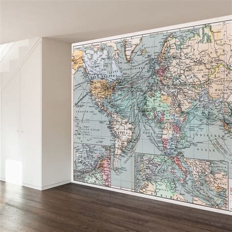 W145 MAP OF THE WORLD atlas union jack transfers large continents wall