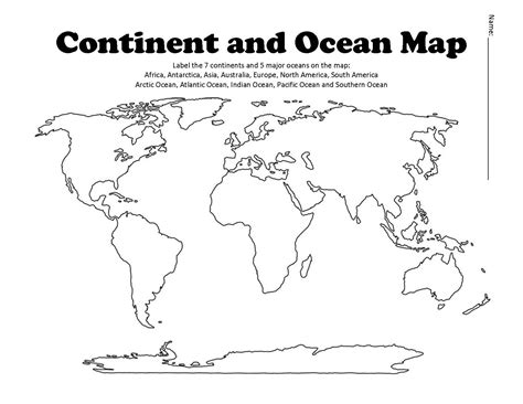 World Map With Continents And Oceans Printable