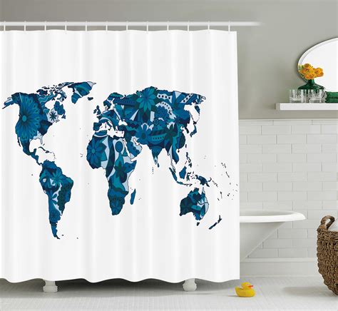 PHFZK Physical Map of the World Decorative Polyester Fabric Bathroom Shower Curtain 66x72 inches