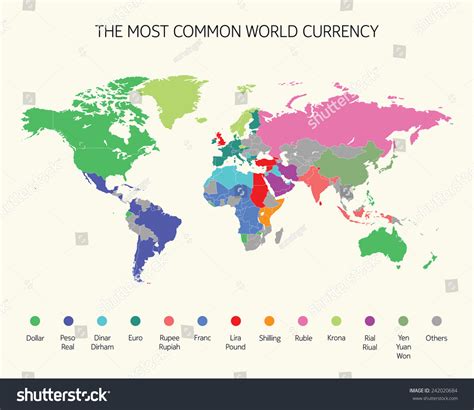 World map with currency symbols