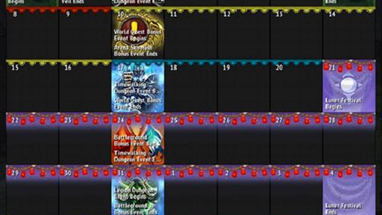 Wow Weekly Bonus Event Calendar