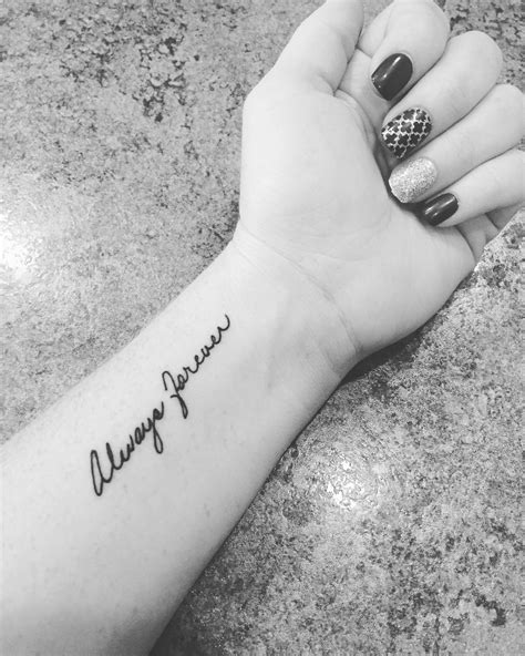 Mothers handwriting wrist tattoo always forever script