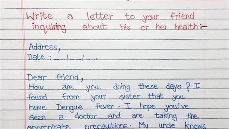 Write A Letter To Your Friend Inquiring About Her Health