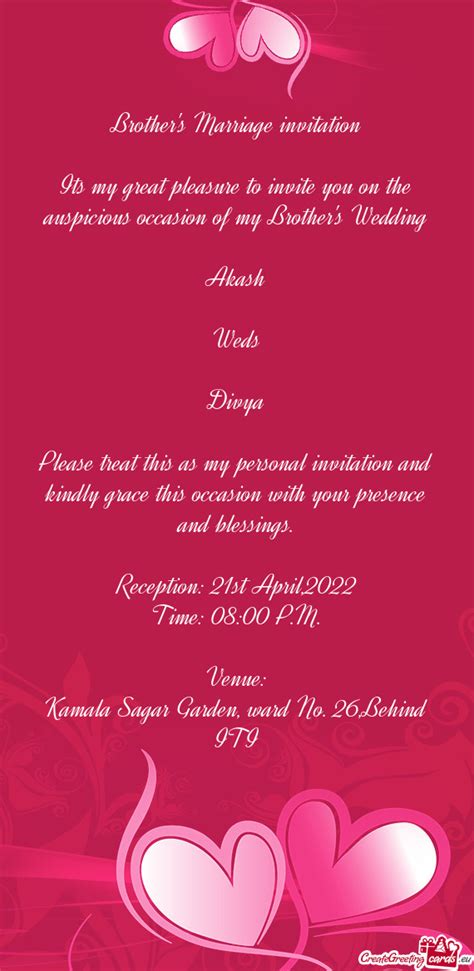 Write A Formal Invitation For Your Brother s Wedding