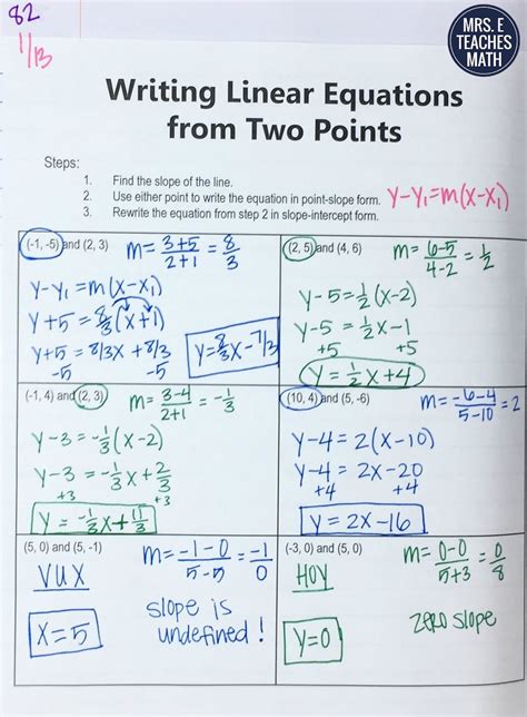 Write The Equation Of The Line Given Two Points Worksheet